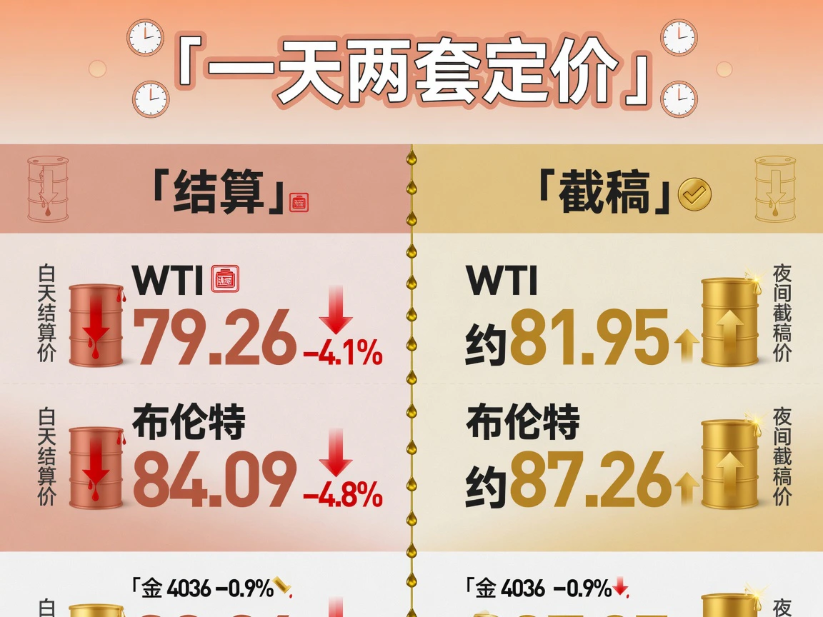 原油一天两套定价:结算WTI79.26/布伦特84.09,截稿约81.95/87.26,金4036