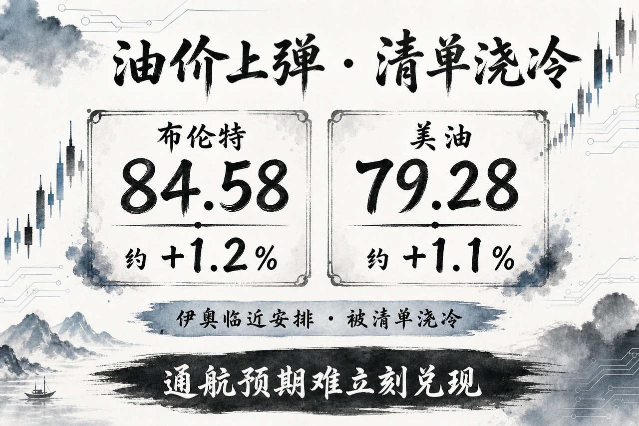 油价与通航:布伦特约84.58(+1.2%);美油约79.28(+1.1%);伊奥临近安排被清单浇冷