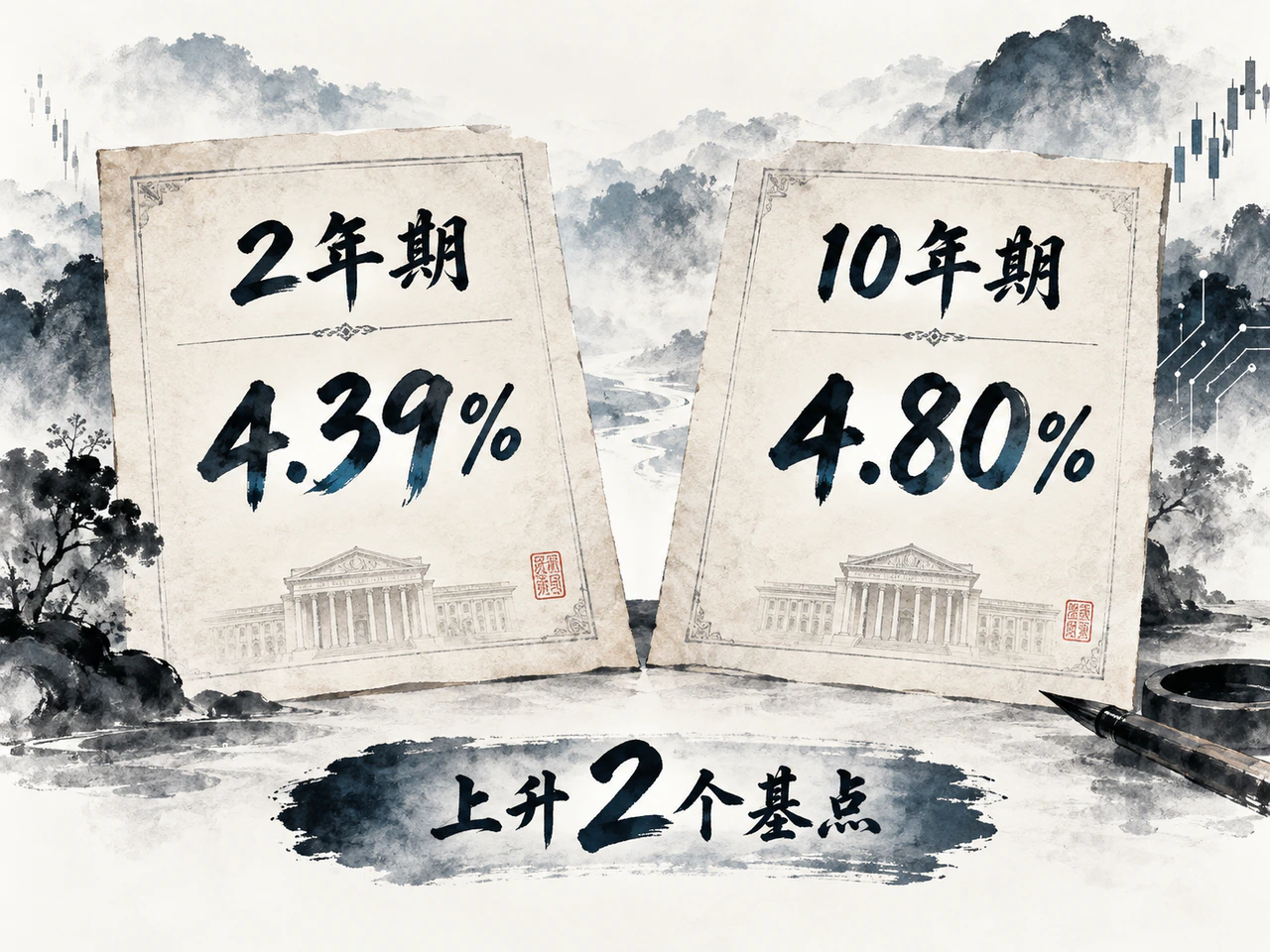 2年期和10年期美债收益率分别为4.39%和4.80%,均上升2个基点。