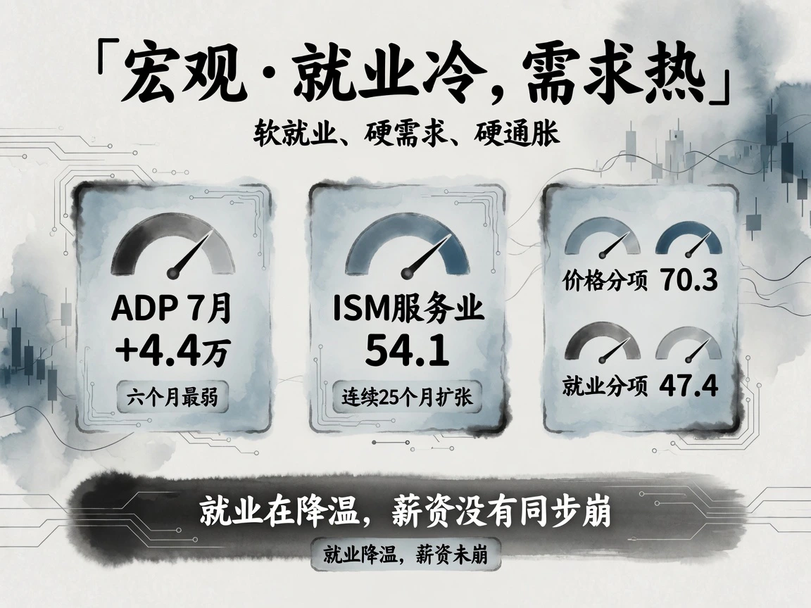 宏观:ADP 7月+4.4万六个月最弱、ISM服务业54.1连续25个月扩张、价格70.3、就业47.4