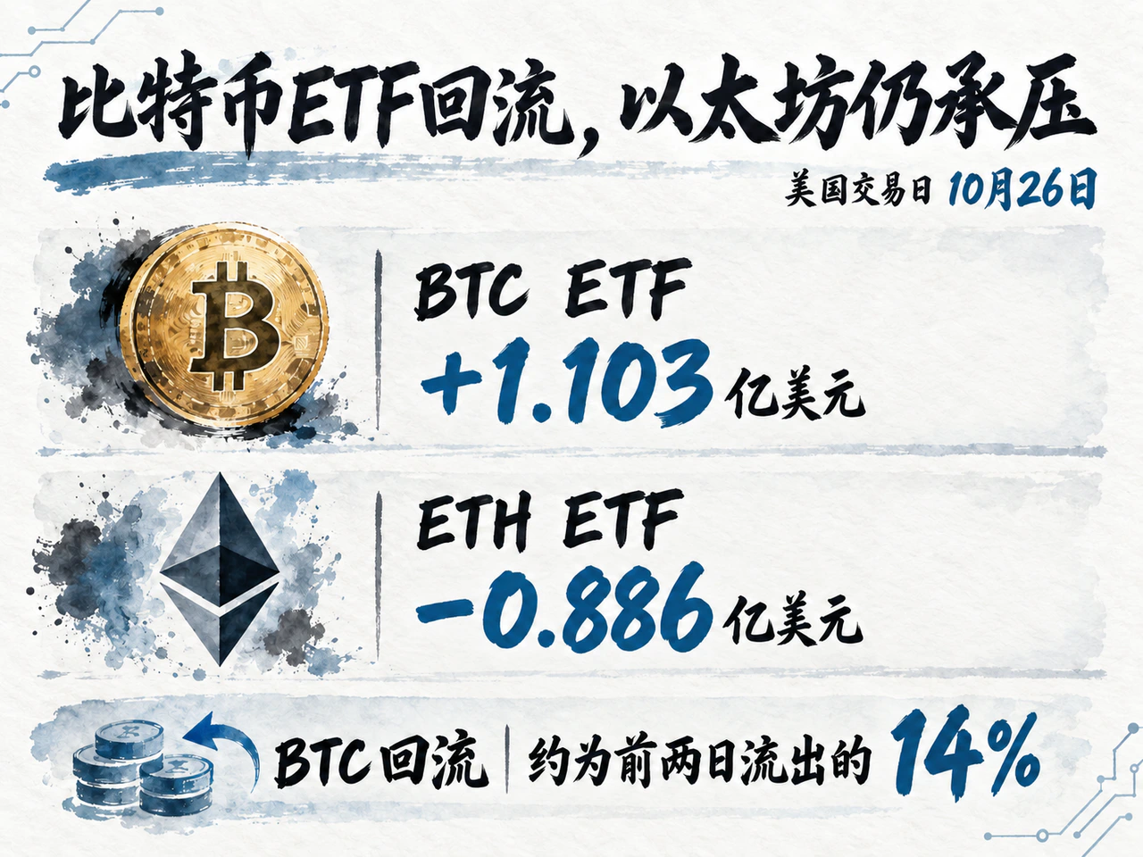 Bitcoin ETF inflows and Ether ETF outflows on October 26.