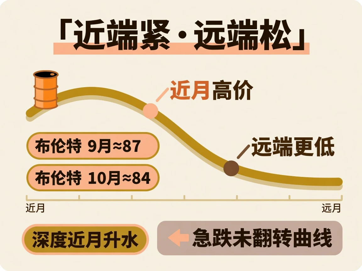 期限结构示意:布伦特近月约87对10月约84,深度近月升水未因急跌翻转