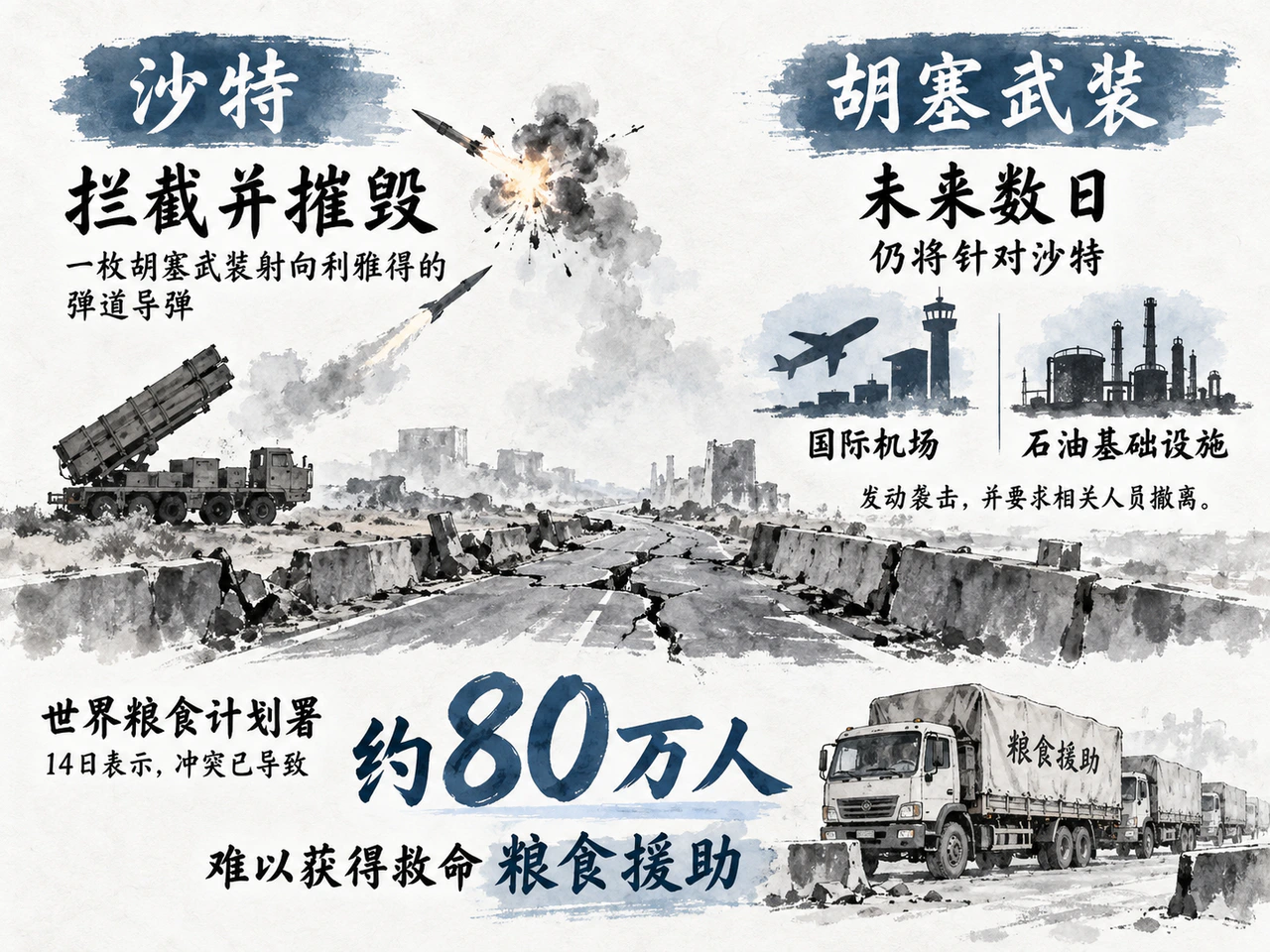 沙特拦截导弹与也门粮食援助受阻的两条外溢路径