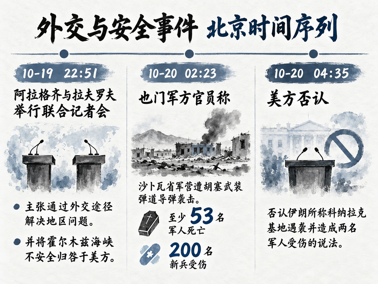Three Beijing-time milestones: Tehran press conference, Shabwa casualty report and US denial over Konarak.