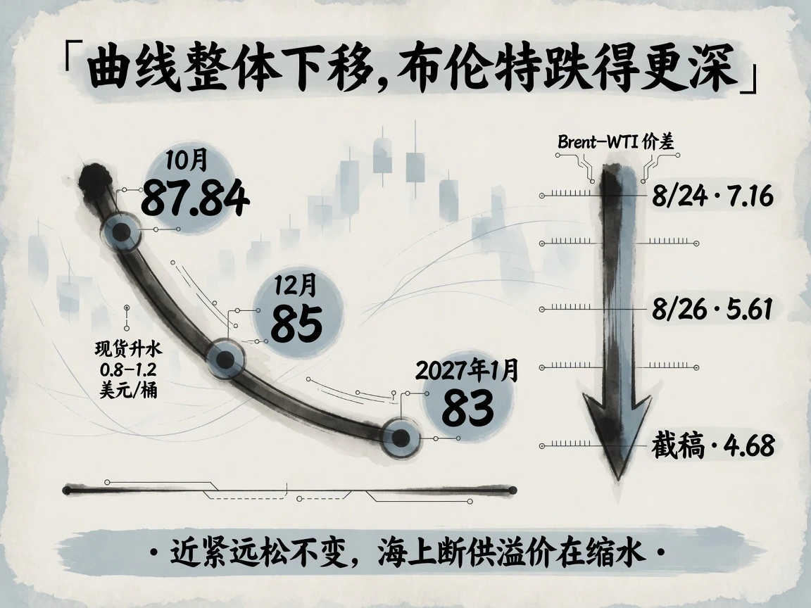 期货曲线整体下移，Brent-WTI价差从7.16收敛至4.68美元