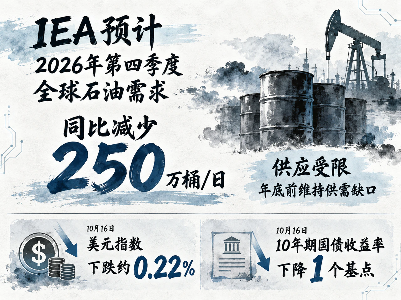 IEA预计第四季度石油需求下降,供应受限仍使年底前存缺口