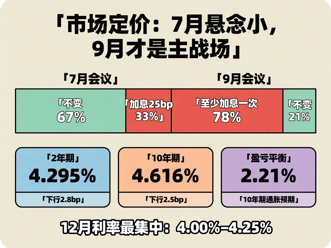 市场定价:7月不变67%,9月至少加息一次78%
