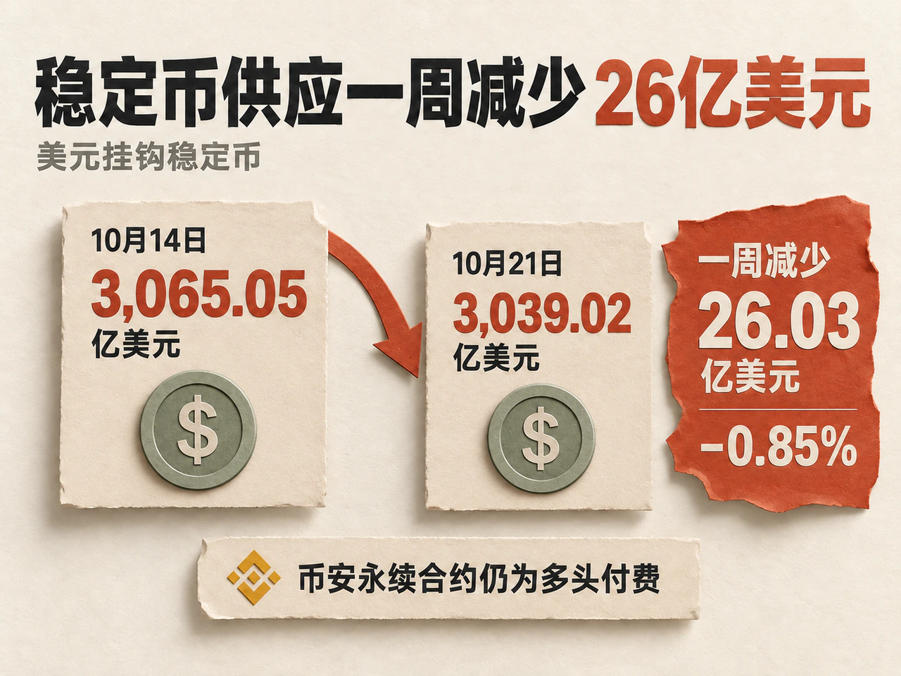 Stablecoin supply declines 0.85% between October 14 and 21.