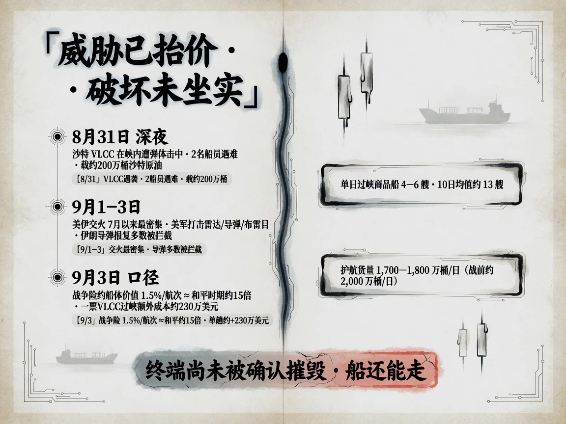 地缘与航运时间轴:8月31日VLCC遇袭2名船员遇难,9月1-3日美伊交火最密集,战争险约和平时期15倍,威胁已抬价破坏未坐实