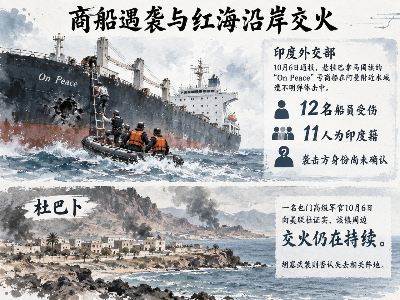商船遇袭与红海沿岸交火