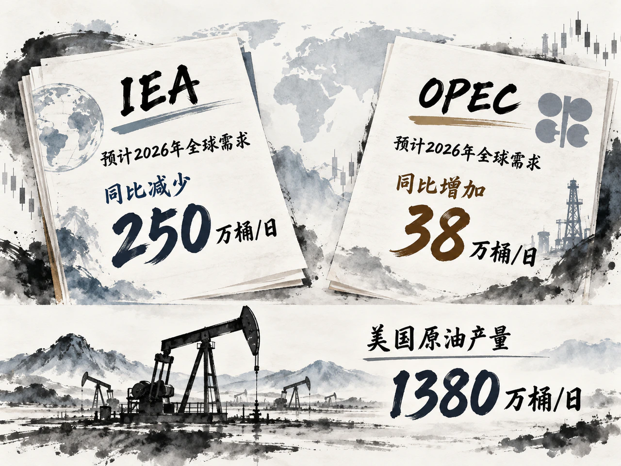 IEA与OPEC需求预测仍有分歧，美国增产仅提供部分缓冲