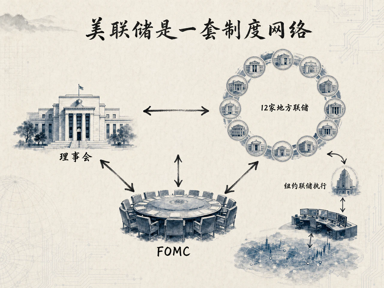 美联储系统三类核心实体关系图