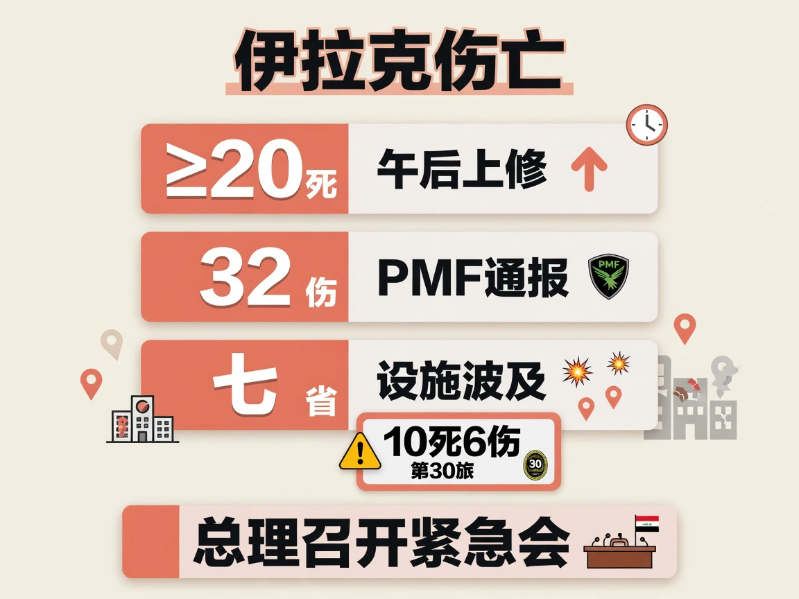 伊拉克：PMF午后上修至少20死32伤，波及七省，第30旅10死6伤，总理开紧急会