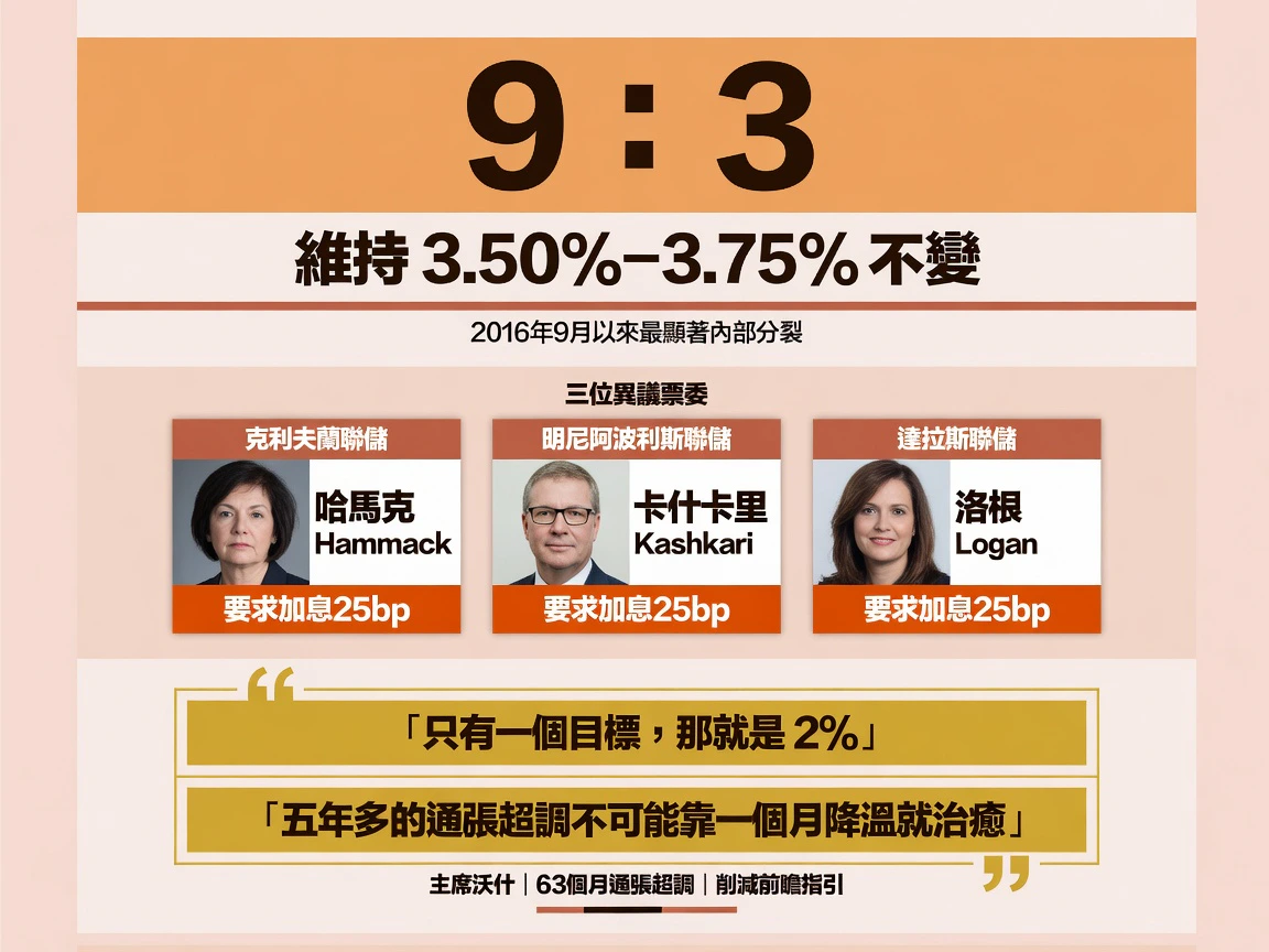 FOMC 7月会议:9比3按兵不动,三票鹰派异议信息图