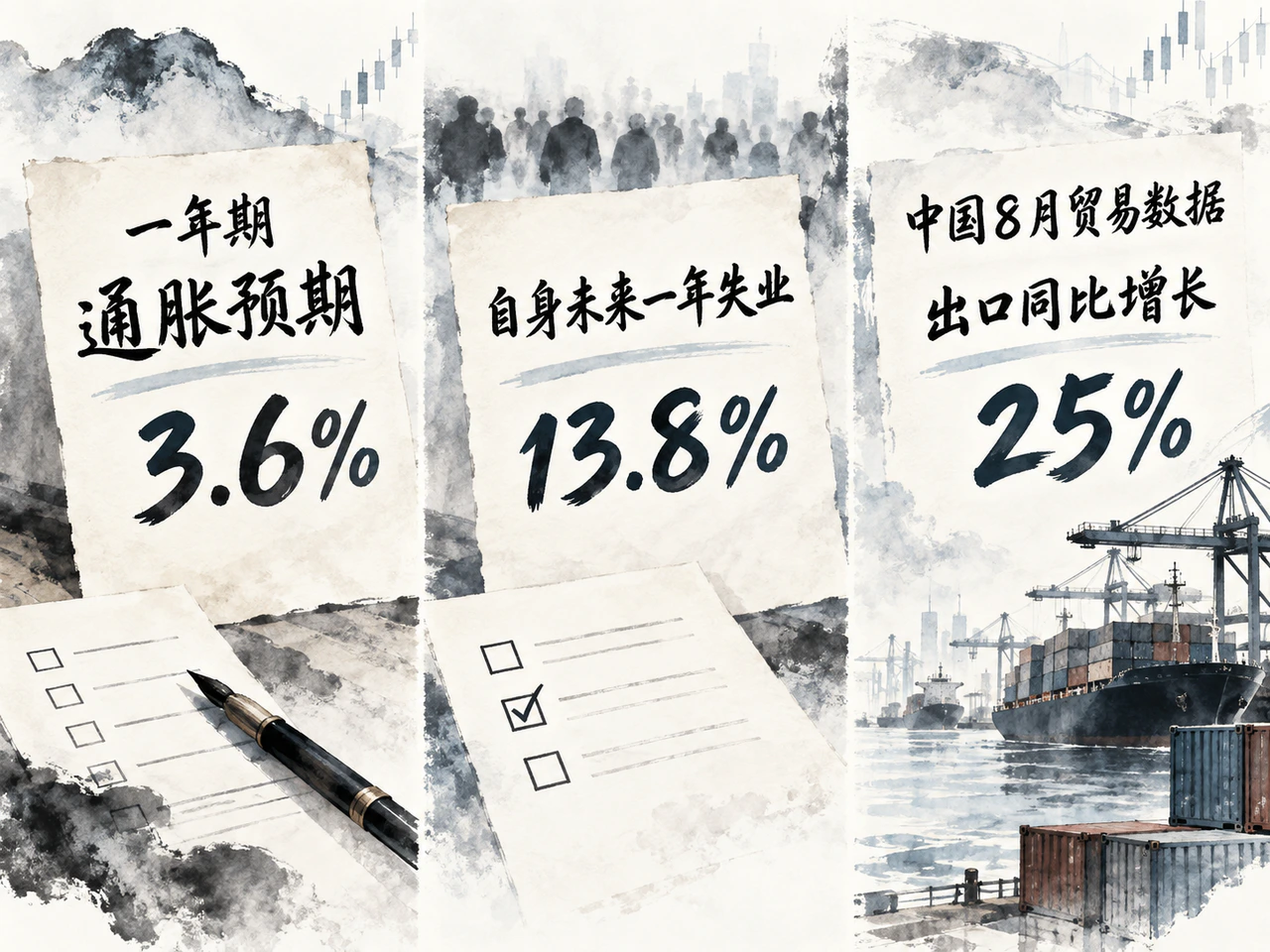 居民就业信心与通胀预期分化,中国出口仍保持增长。