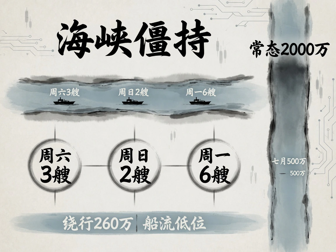 过峡周六3艘、周日2艘、周一6艘，七月油量约500万桶/日