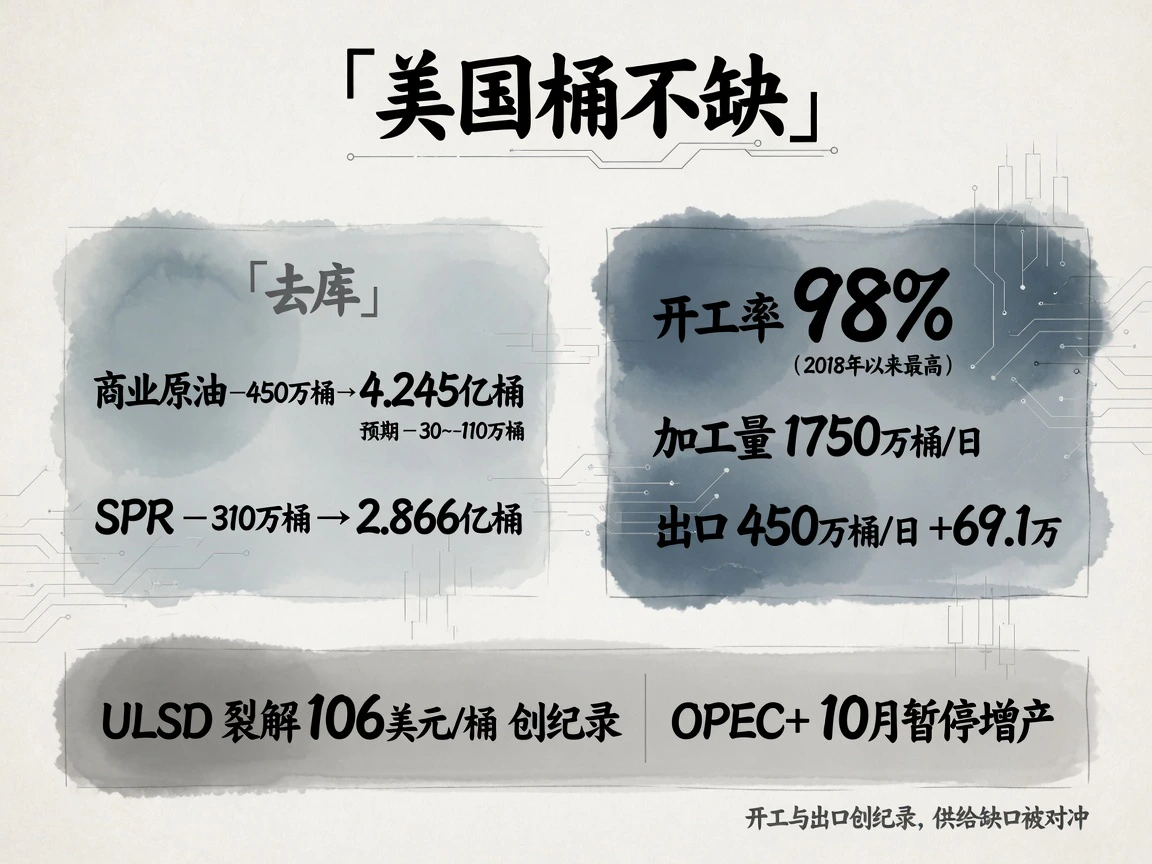 美国桶不缺:去库、创纪录开工与出口、成品稀缺分区信息图