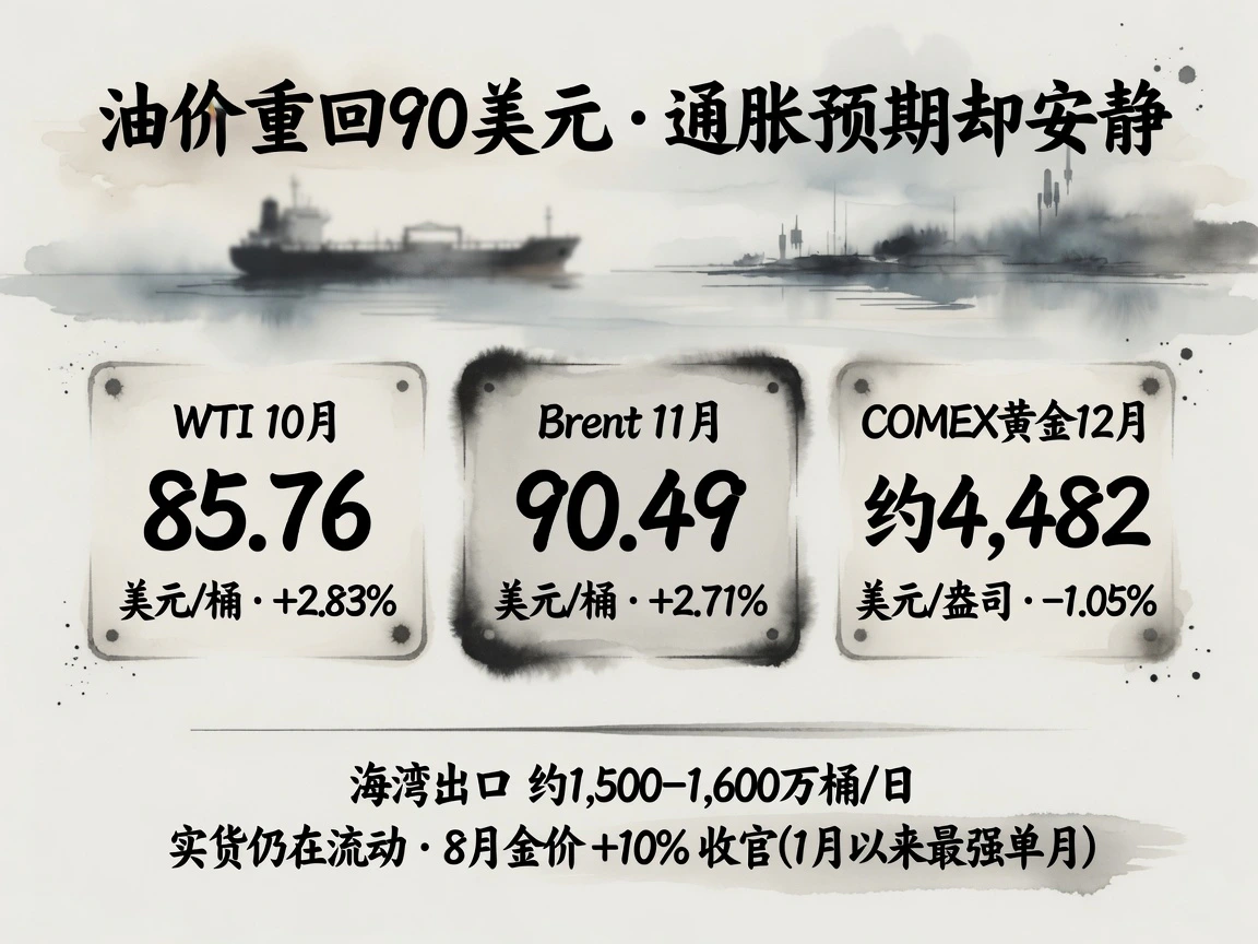 油价重回90美元:WTI 85.76(+2.83%)、布伦特90.49(+2.71%)、黄金约4,482(-1.05%)