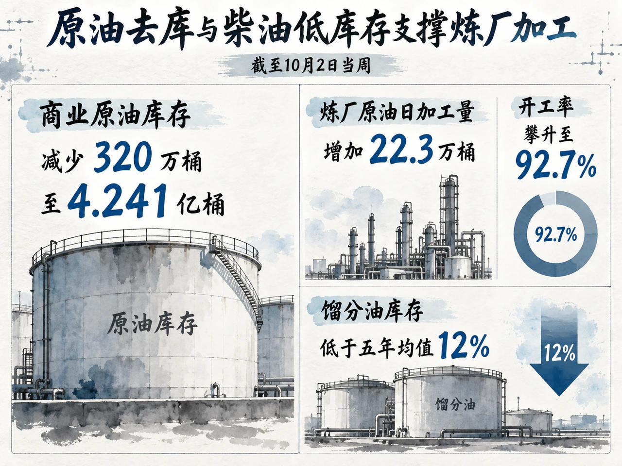 美国库存和炼厂加工显示柴油供应偏紧