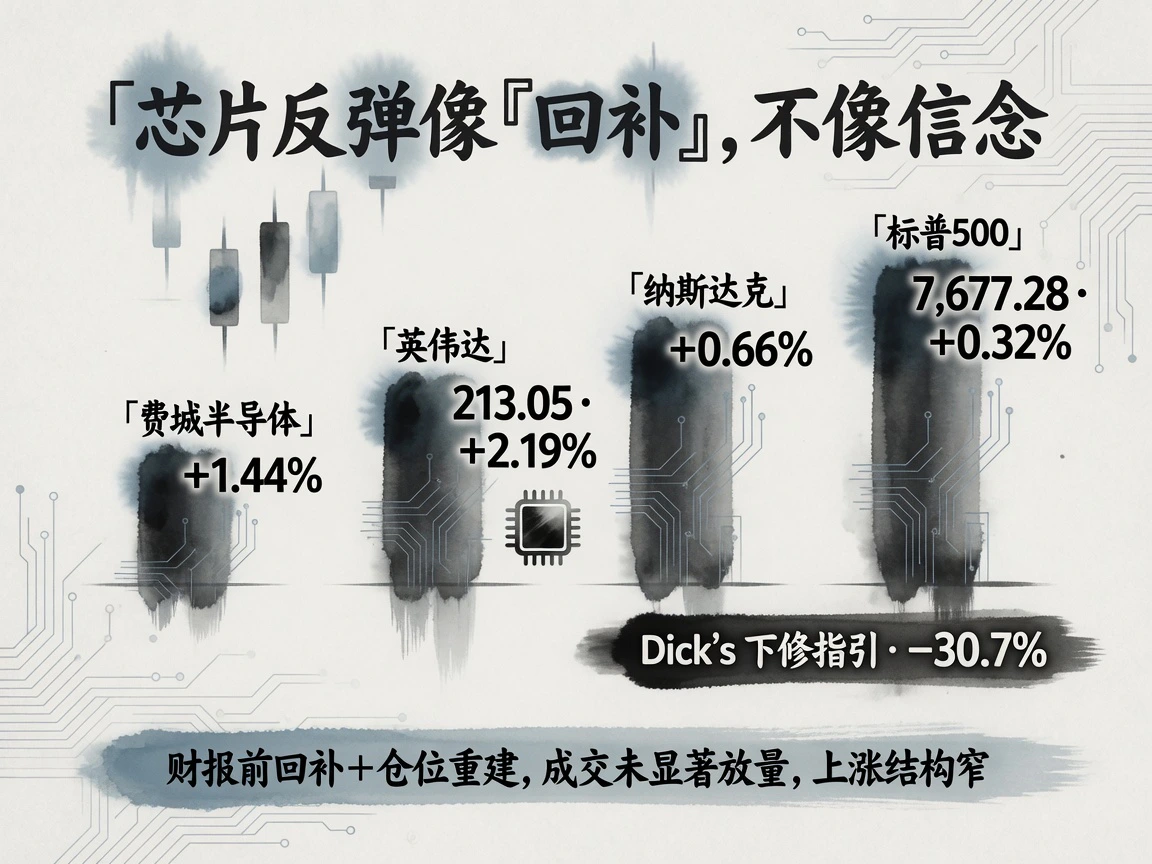 芯片反弹像回补:费半+1.44%、英伟达+2.19%,Dick’s暴跌30.7%