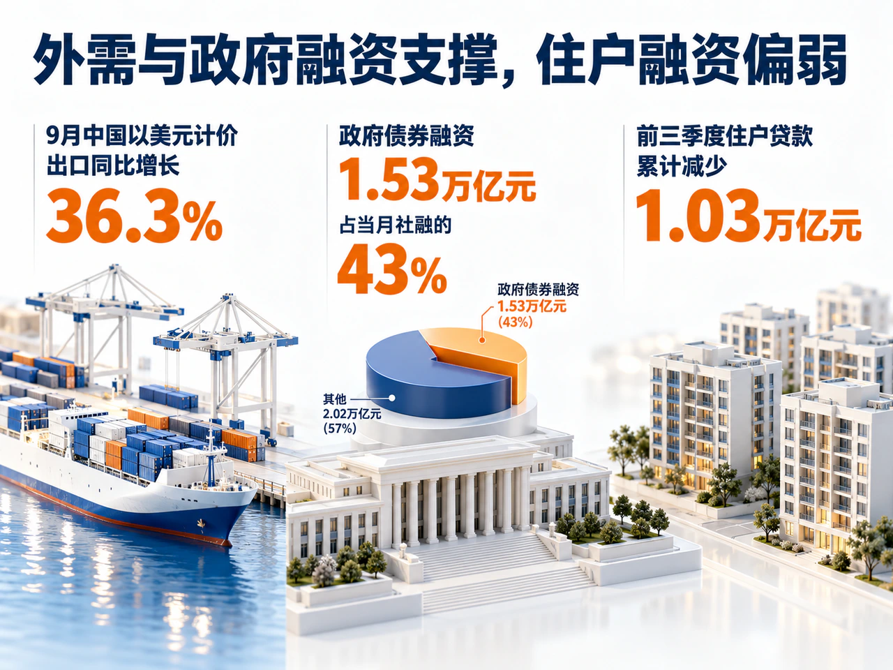 中国出口与政府融资较强,居民融资仍偏弱