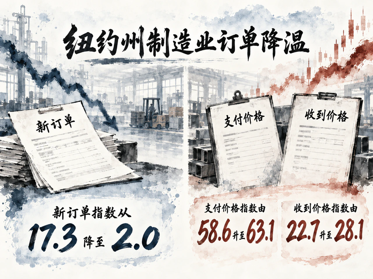 纽约制造业新订单降温,成本与售价压力上升。