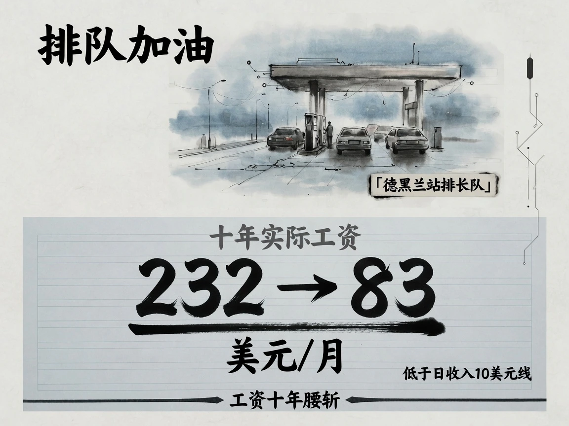 德黑兰排队加油,十年实际工资232美元跌至83美元、低于日收入10美元线