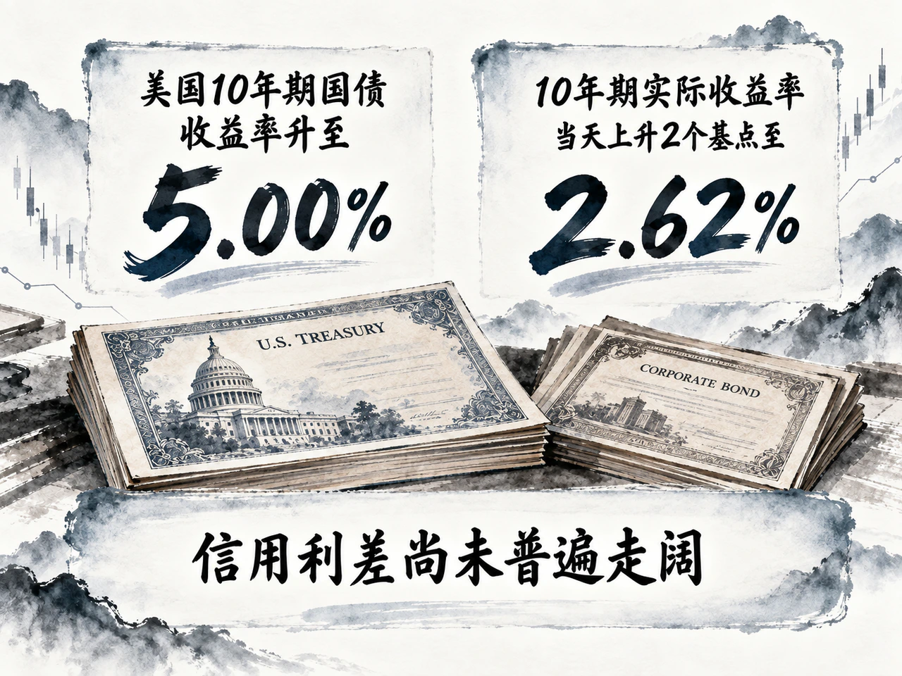 10年期美债收益率达5%,实际收益率同步上行。
