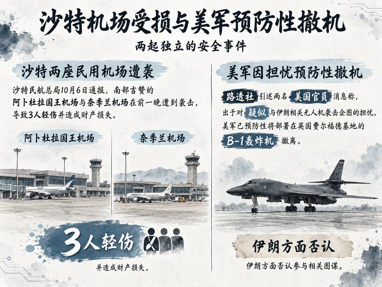 沙特机场受损与美军预防性撤机