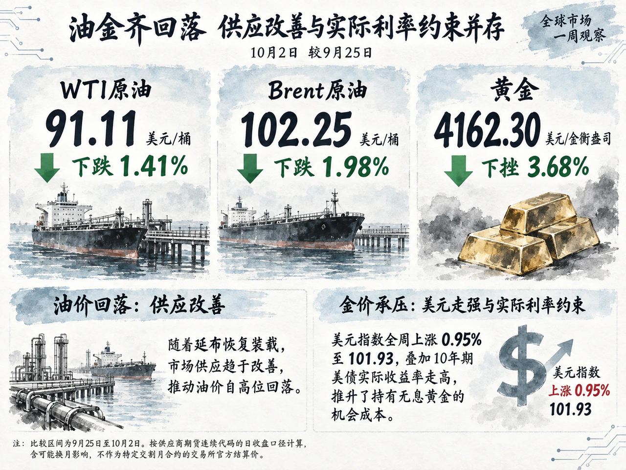 油金均录得周跌幅，价格约束来自不同渠道