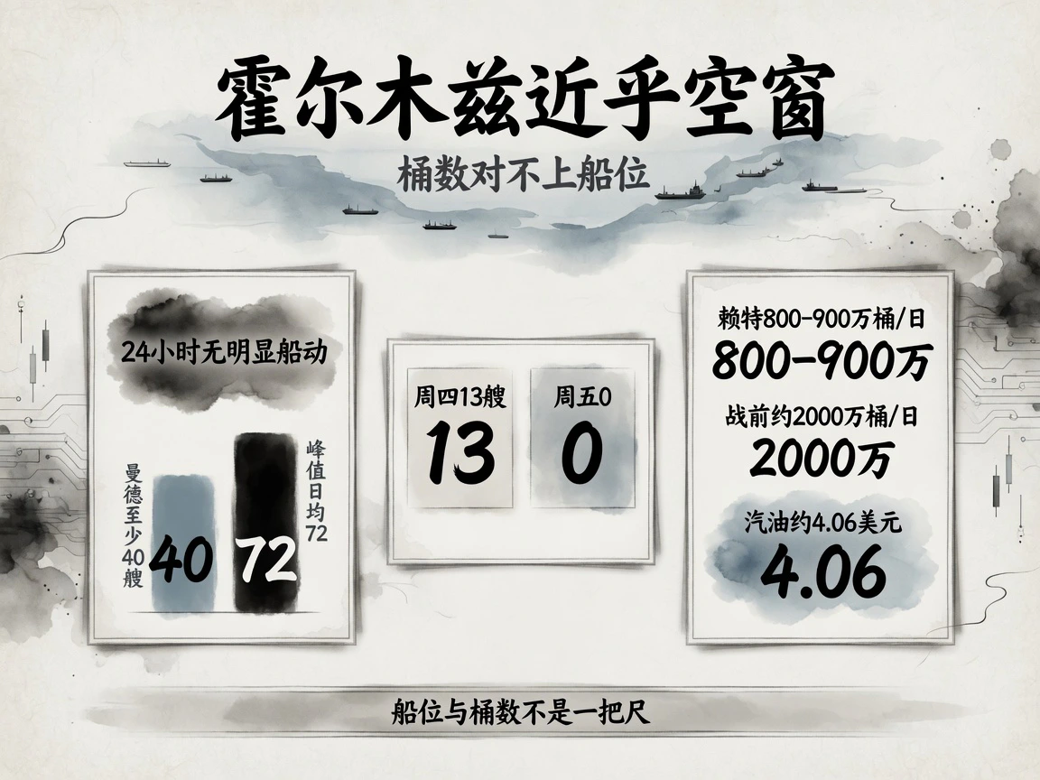 霍尔木兹24小时无明显船动;曼德至少40艘对峰值72;周四13周五0;赖特800-900万桶对战前2000万