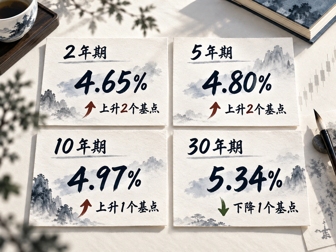 美债各期限收益率及日变动