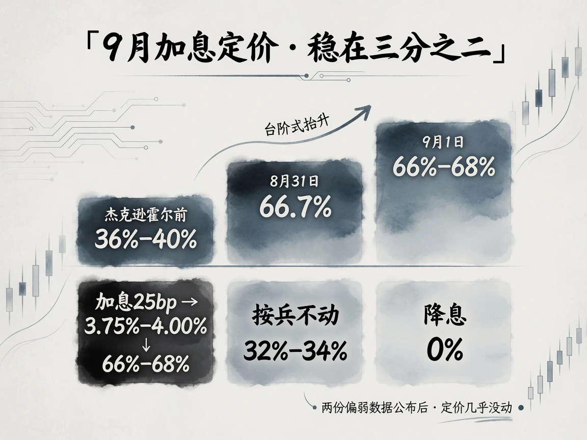 政策预期:9月加息定价 66%–68% 的台阶式抬升信息图