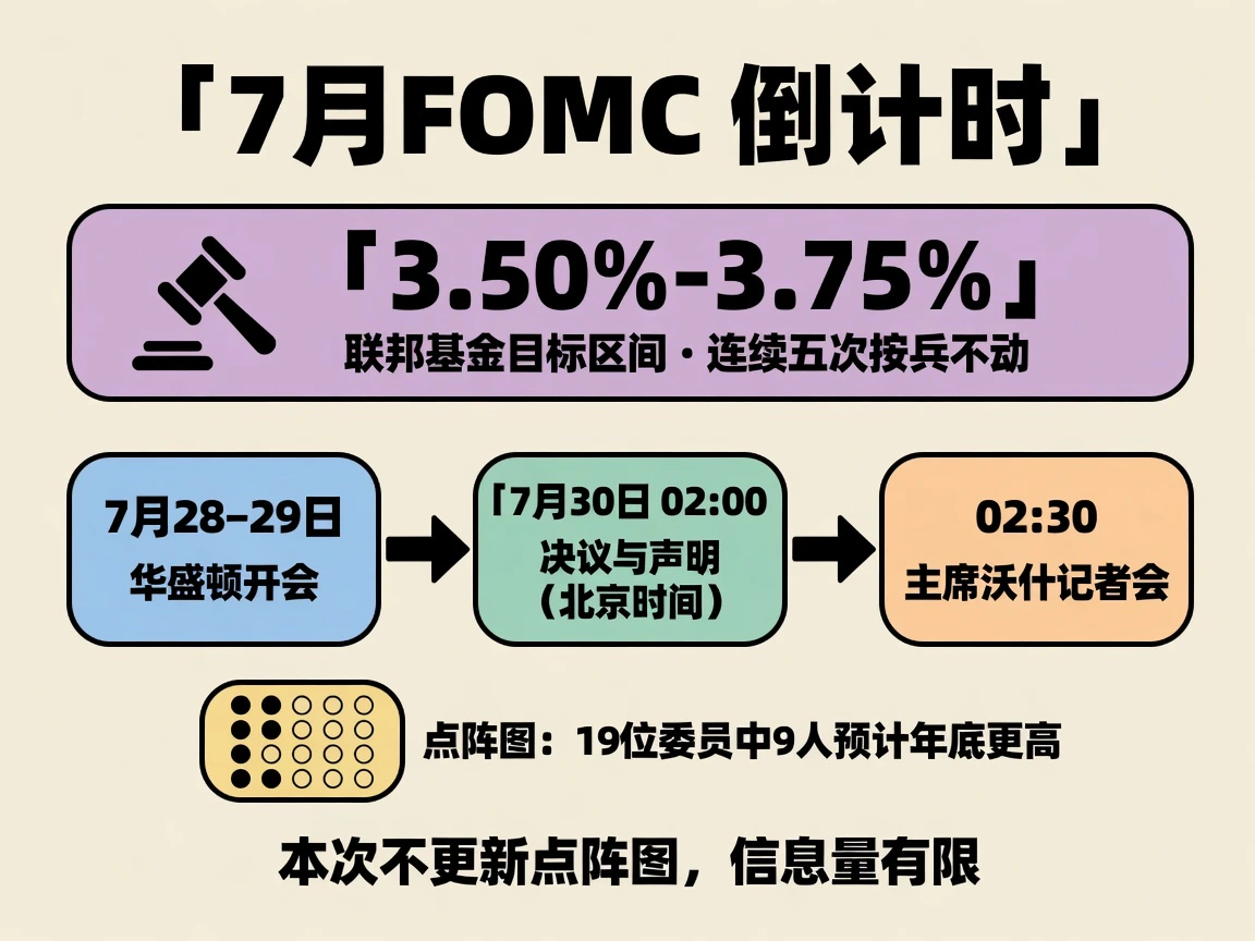 7月FOMC倒计时:利率3.50%–3.75%,北京时间7月30日凌晨揭晓