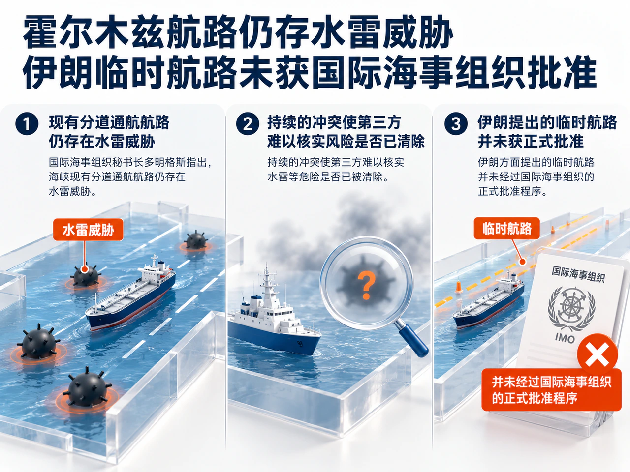 Hormuz mine risks and unapproved temporary route