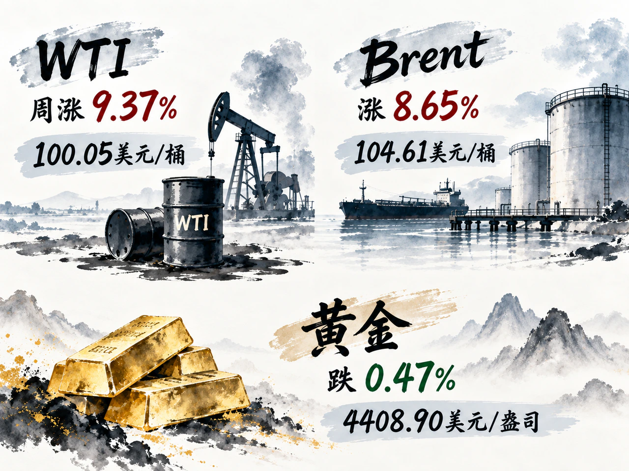 油强金弱的全周商品表现