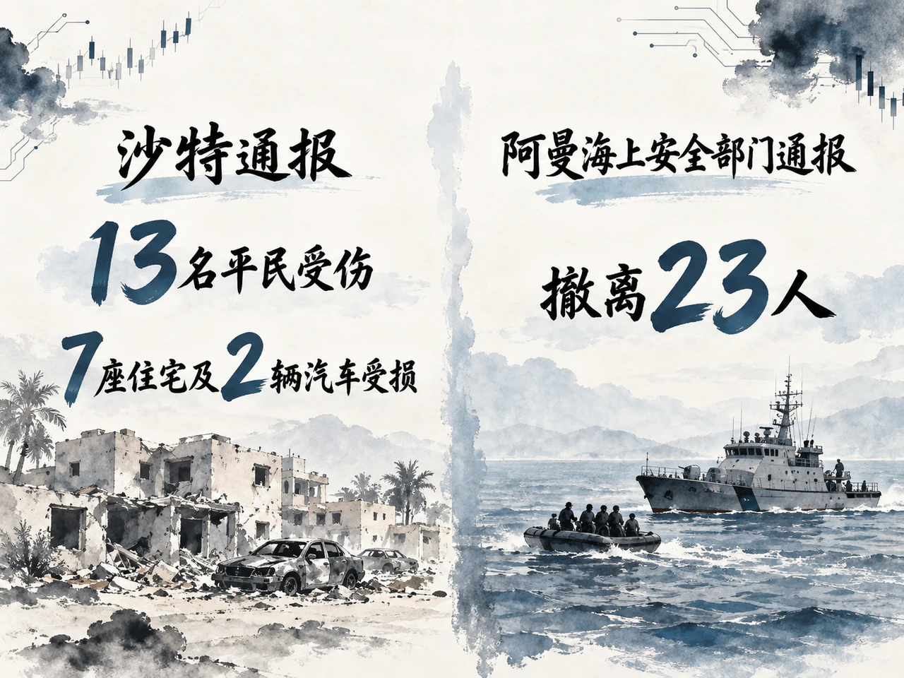 沙特通报袭击损失，阿曼通报撤离油轮人员。