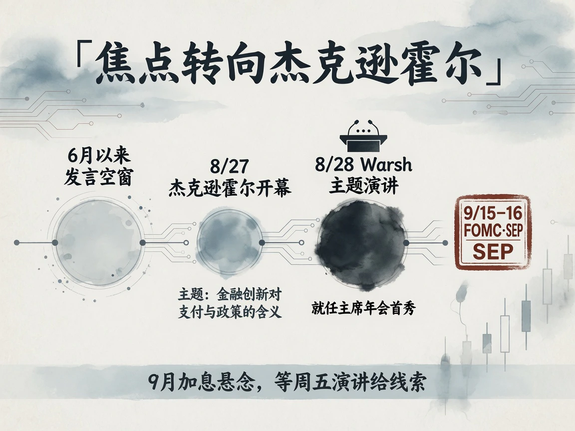 官员发言空窗延续，焦点转向杰克逊霍尔：8/27年会开幕、8/28 Warsh主题演讲、9/15-16 FOMC与SEP，加息悬念等周五演讲