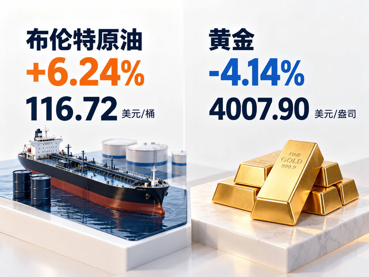 Brent gains 6.24% while gold loses 4.14% over the week