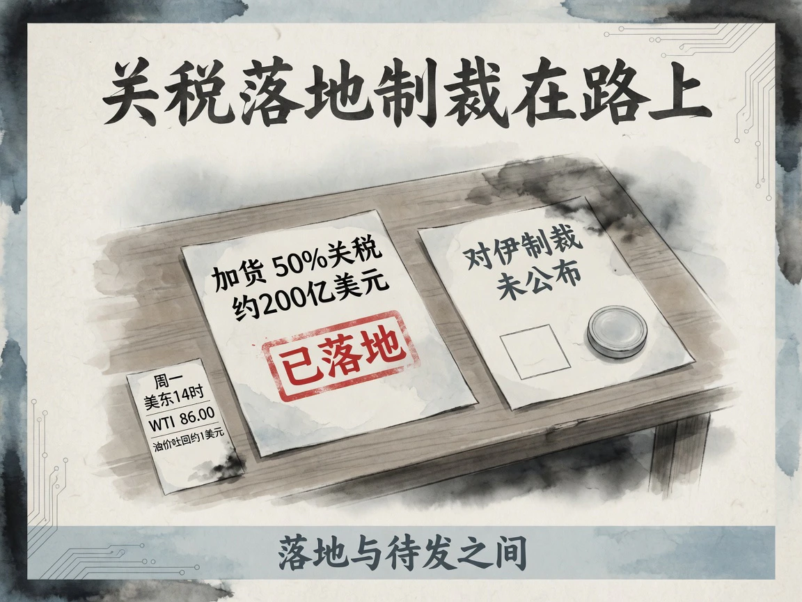 加拿大商品50%关税约200亿美元落地；对伊制裁文本未公布，记者会排在美东周一14时；WTI报86.00