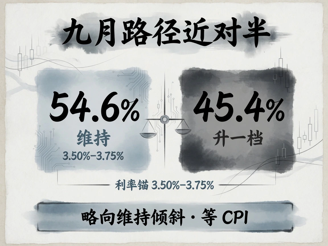 9月路径近对半:维持54.6%对比升一档45.4%,利率锚3.50%–3.75%