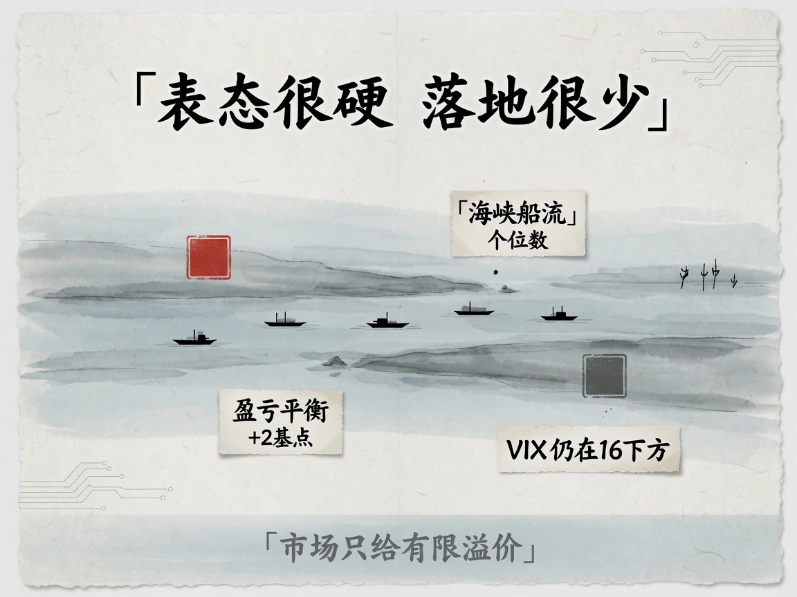 海峡船流仍是个位数,十年期盈亏平衡只加2个基点,VIX仍在16下方,市场只给有限溢价