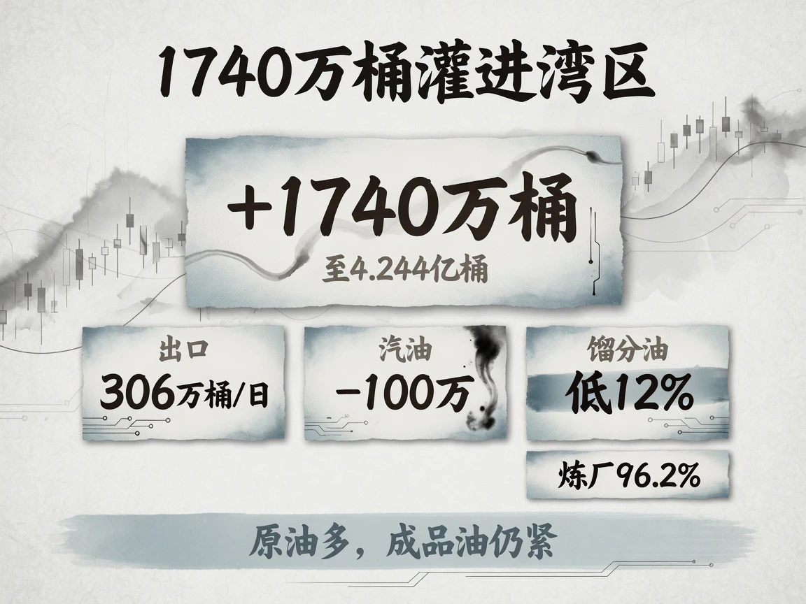 美国商业原油增加1740万桶至4.244亿桶，成品油库存仍紧
