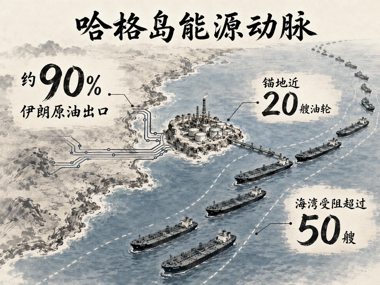 哈格岛出口与海湾油轮滞留