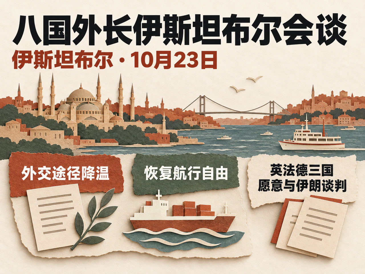 October 23 Istanbul talks: diplomatic de-escalation, freedom of navigation and a British-French-German offer of talks with Iran.