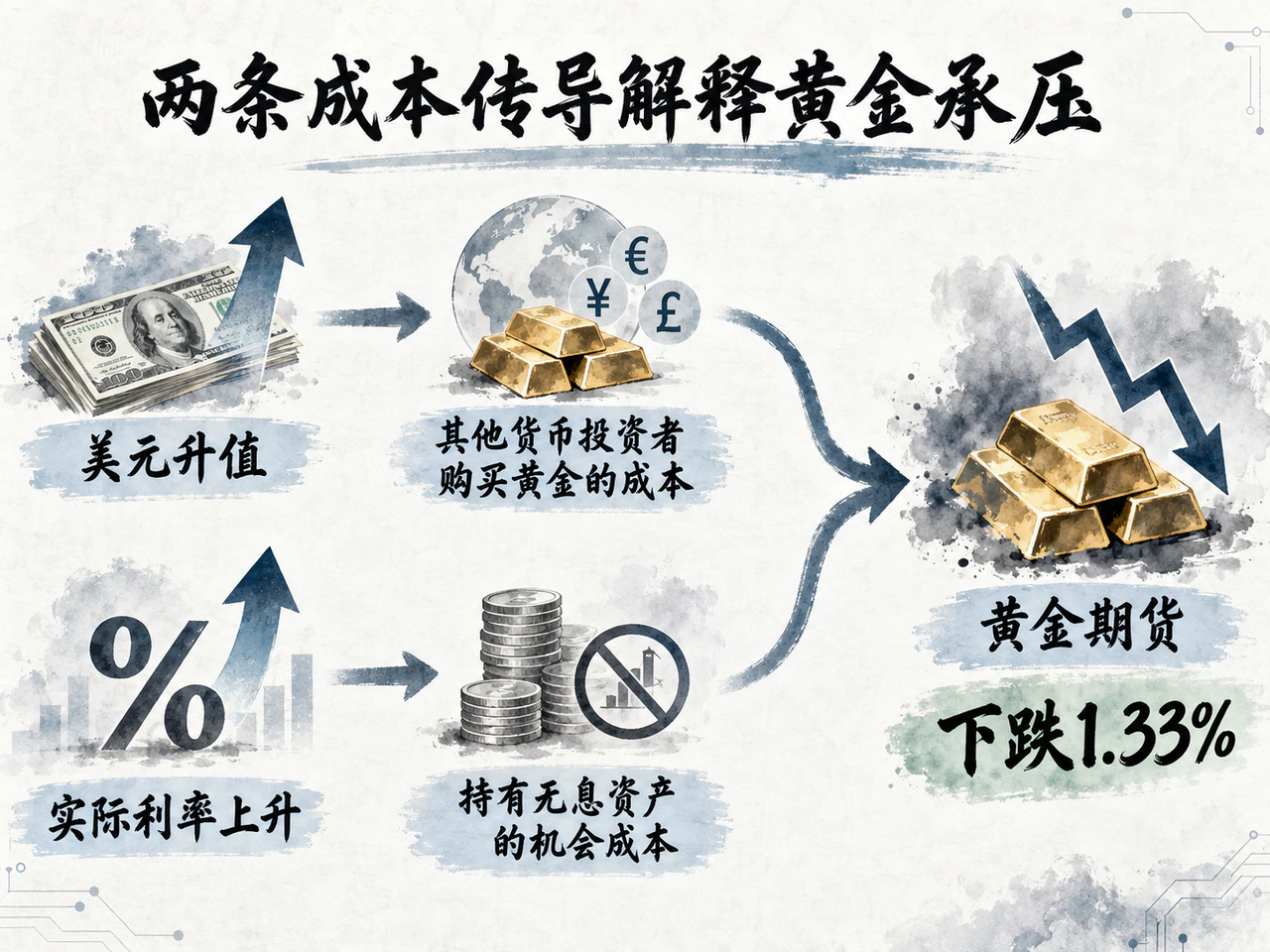 美元和实际利率走高,提高了持有黄金的成本。