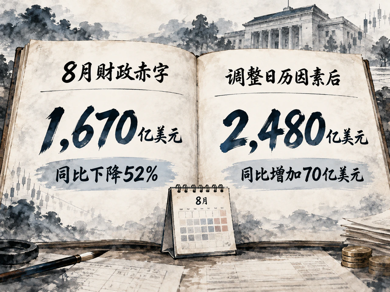 美国8月财政赤字的同比降幅主要受支付日历影响