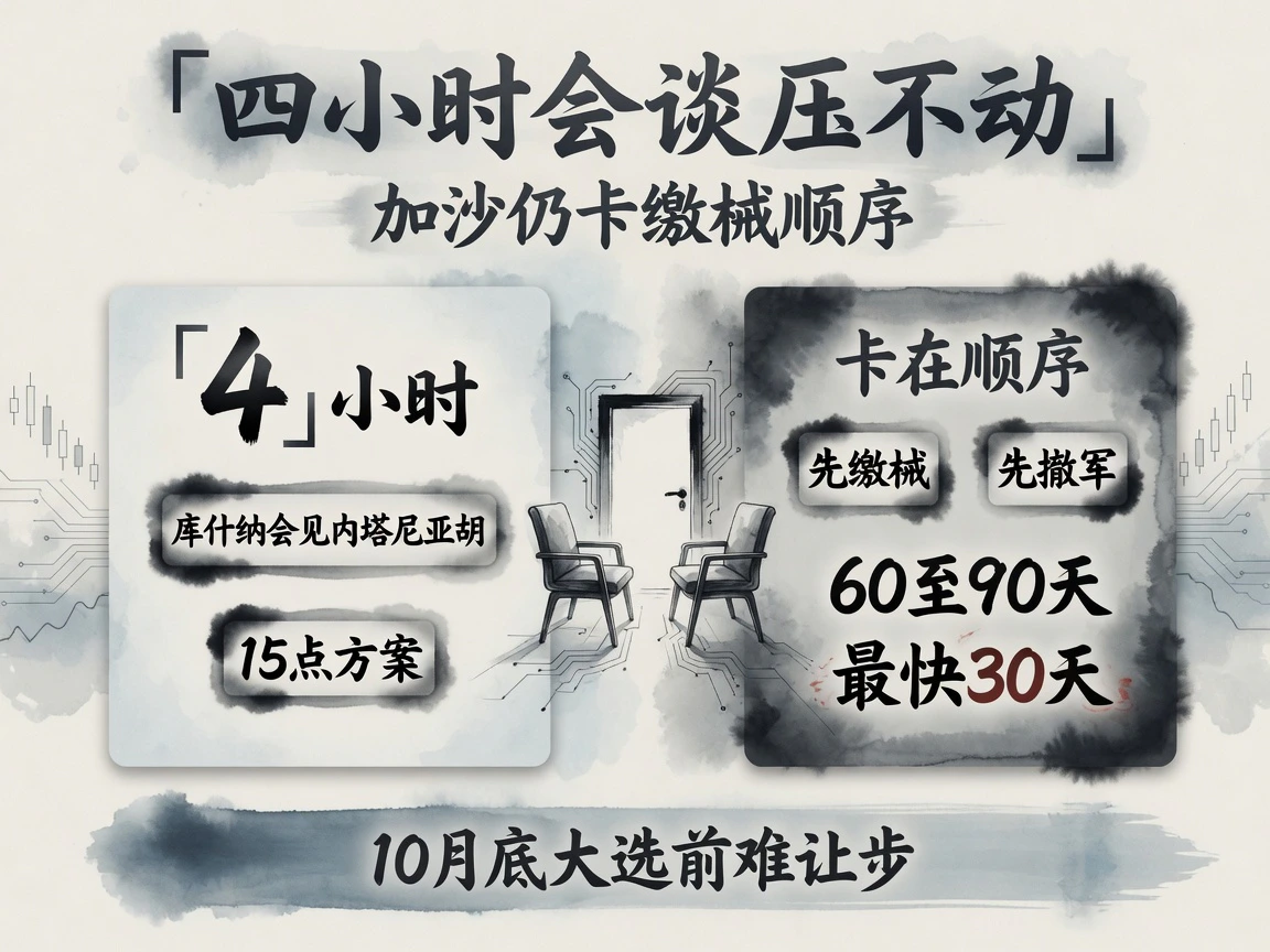 库什纳与内塔尼亚胡四小时会谈;加沙仍卡先缴械还是先撤军;60至90天交武器