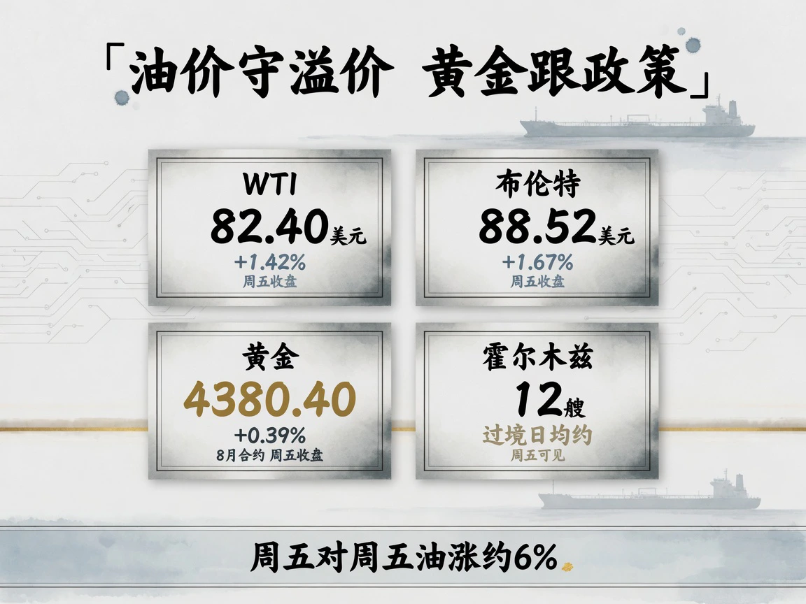 周五WTI 82.40、布伦特88.52,黄金4380.40,海峡日均过境约12艘