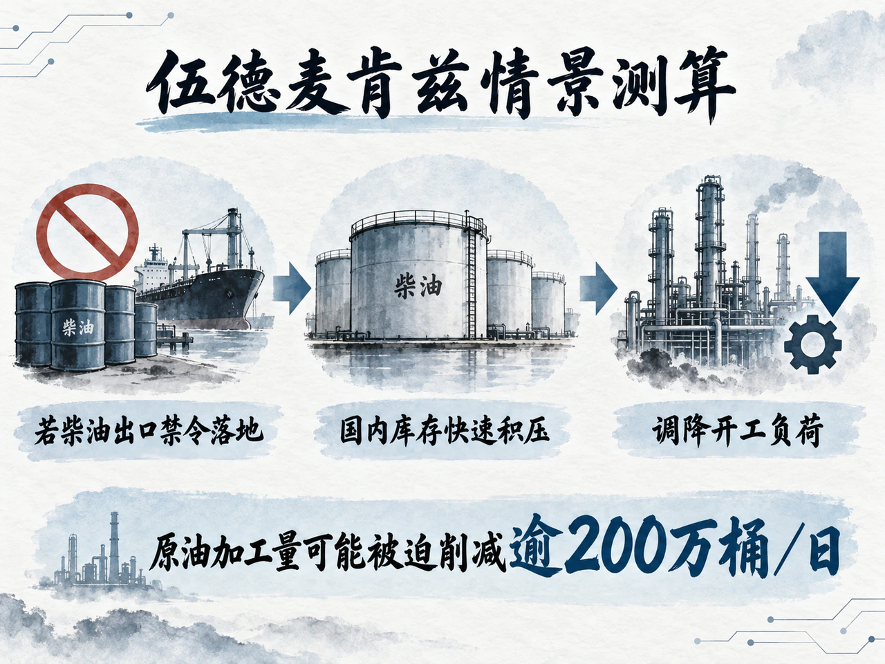 伍德麦肯兹对柴油出口禁令的情景测算，并非已经发生的减产。